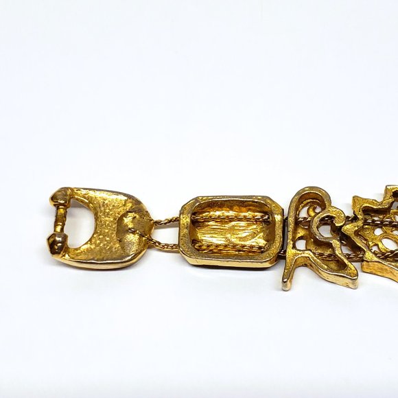 Vintage Christmas Charm Bracelet Enamel Two Chain Gold Tone Bear Poinsettia 7" - Picture 6 of 6